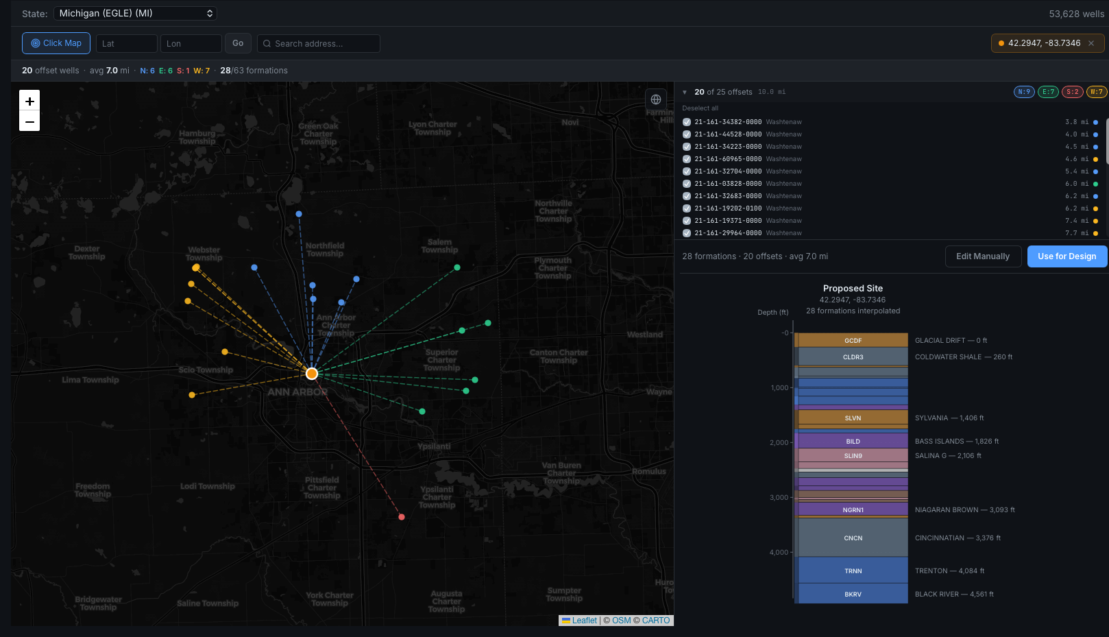 BIOT-k automated offset planning — geospatial bore analysis with stratigraphic correlation
